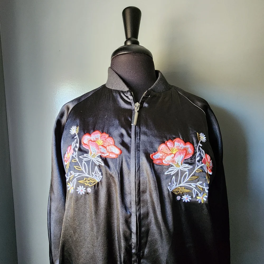 Saks Fifth Avenue Silky Embroidered Bomber Jacket - Picture 3 of 5